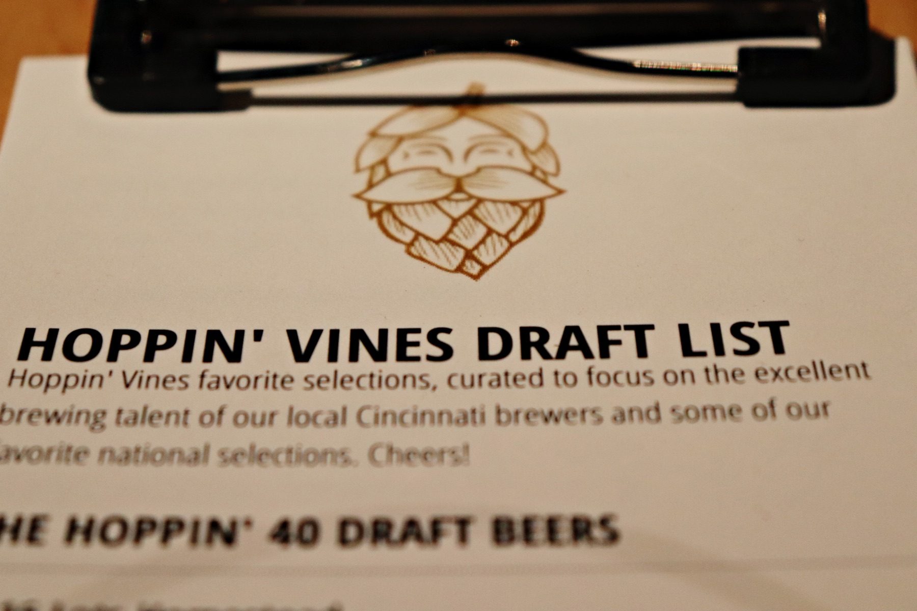 The Hoppin' 40 draft beer list at Hoppin' Vines